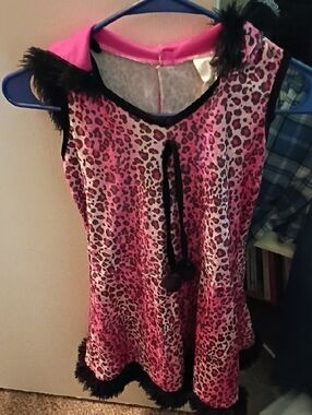 Pink Leopard Print Sleeveless Dress with Black Trim
